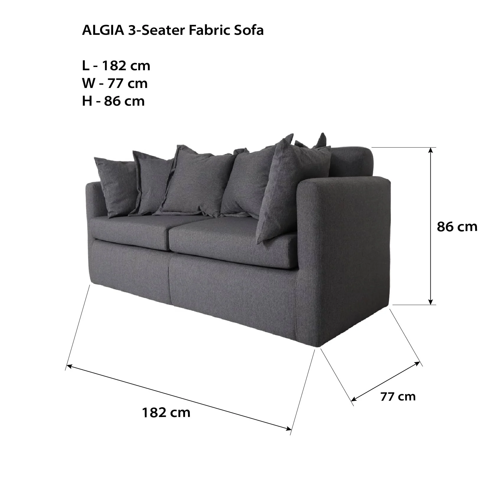 Algia 3-Seater Fabric Sofa - Image 7