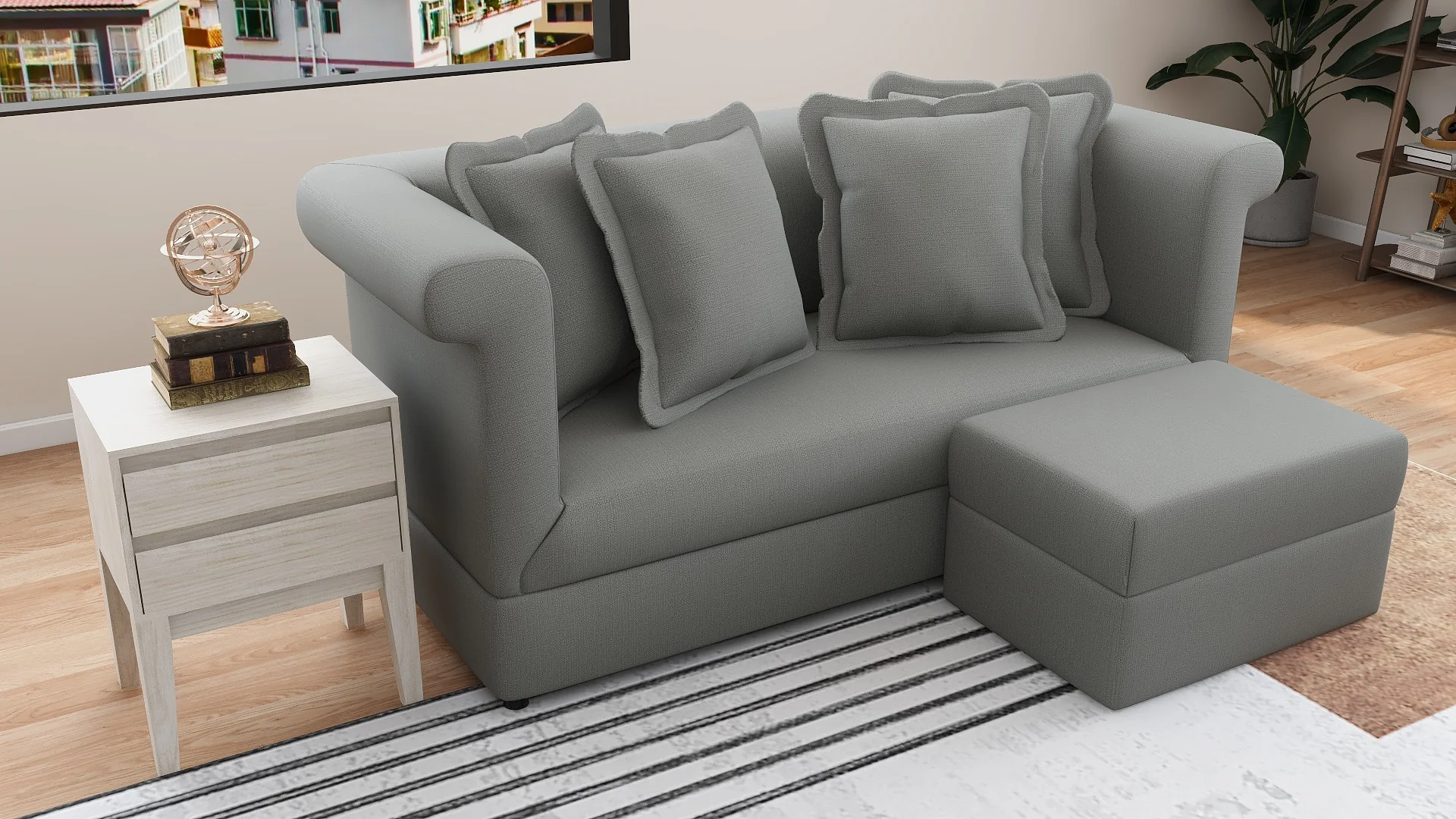 JAMIA 3 Seater with Ottoman Fabric Sofa - Image 9
