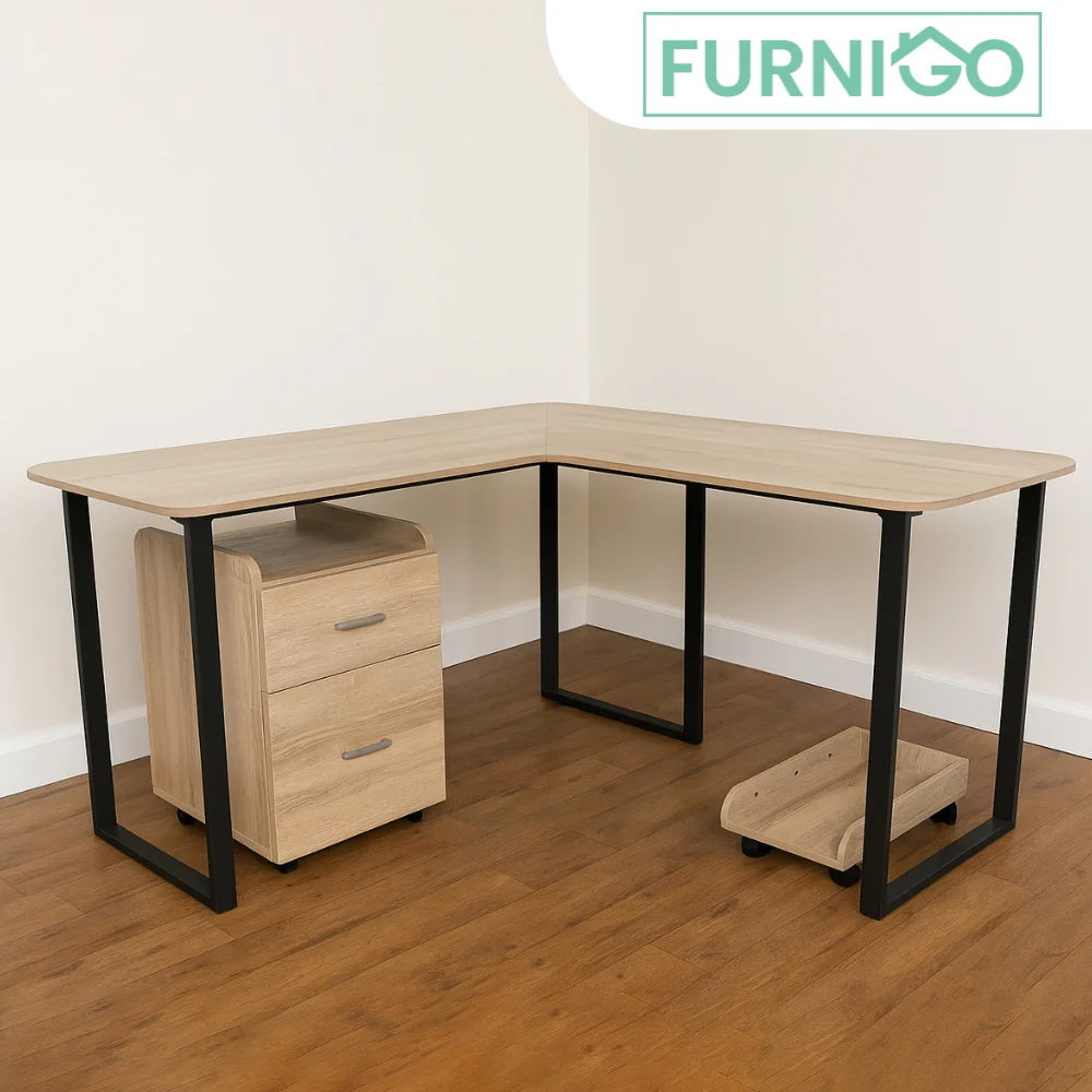 OXFORD L-Shape Office Table with CPU Tray and Mobile Cabinet