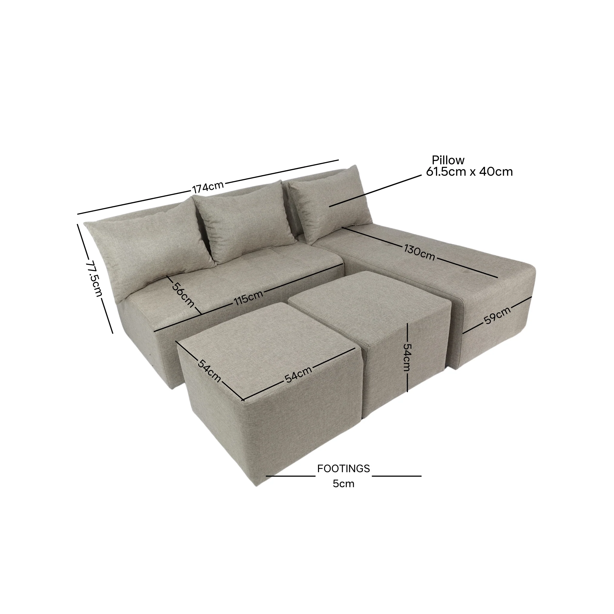 Rhea L-shape Fabric Sofa - Image 3