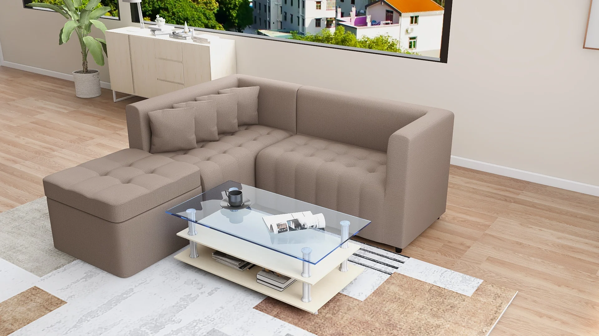 Ronna L-Shape Fabric Sofa with Storage Ottoman - Image 16