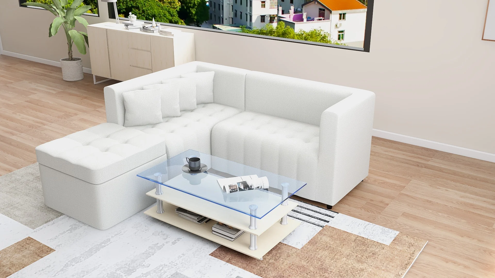 Ronna L-Shape Fabric Sofa with Storage Ottoman - Image 18