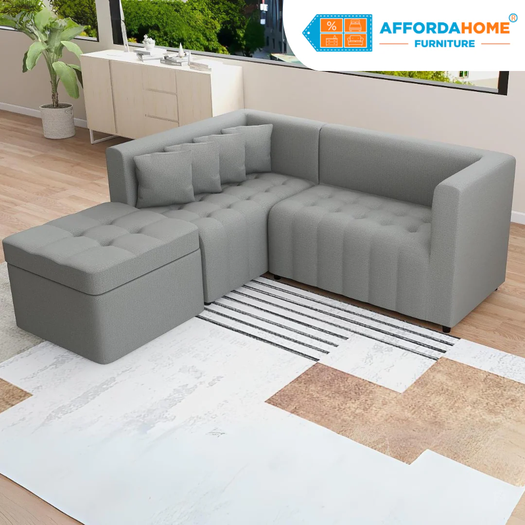 Ronna L-Shape Fabric Sofa with Storage Ottoman - Image 20