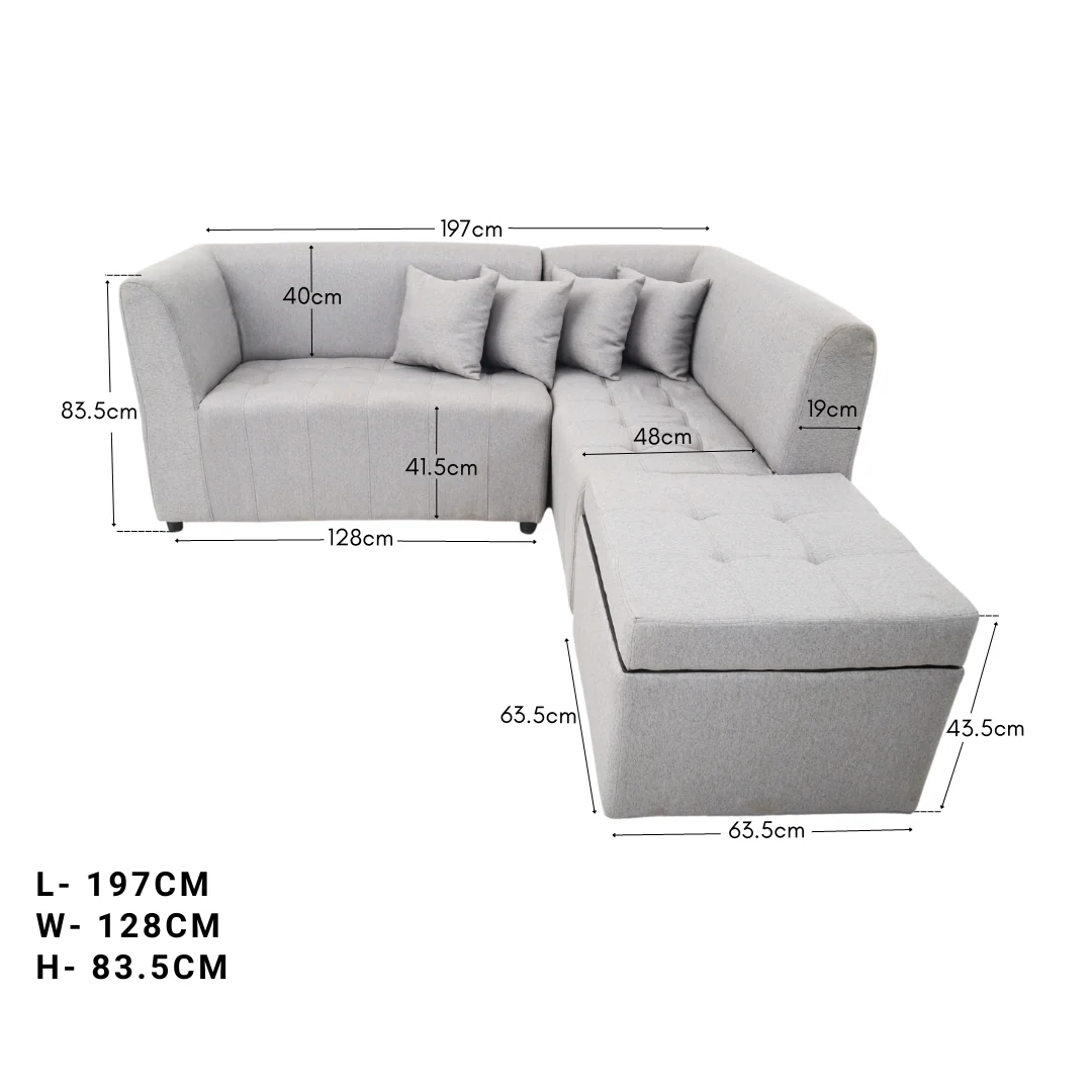 Ronna L-Shape Fabric Sofa with Storage Ottoman - Image 3