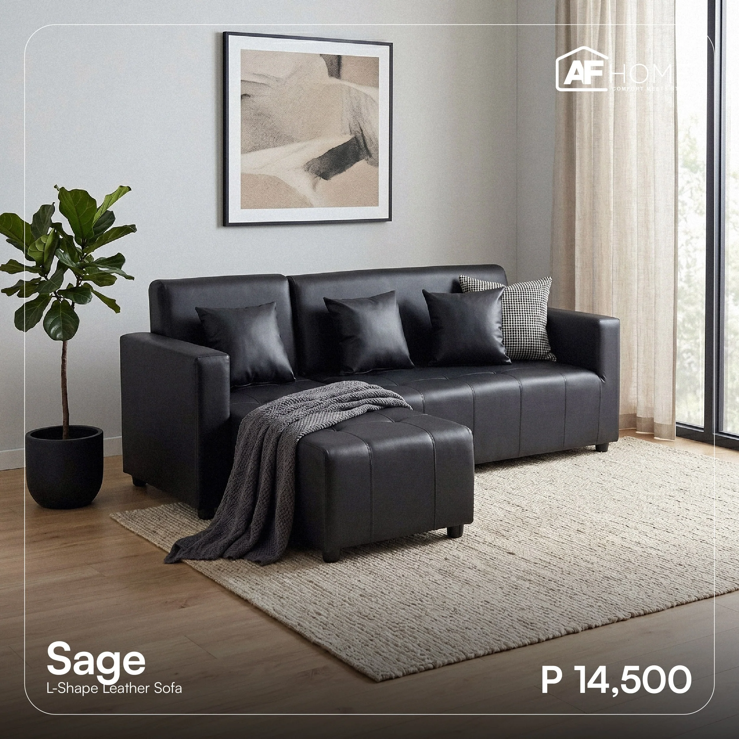 Sage L-Shape Leather Sofa Set
